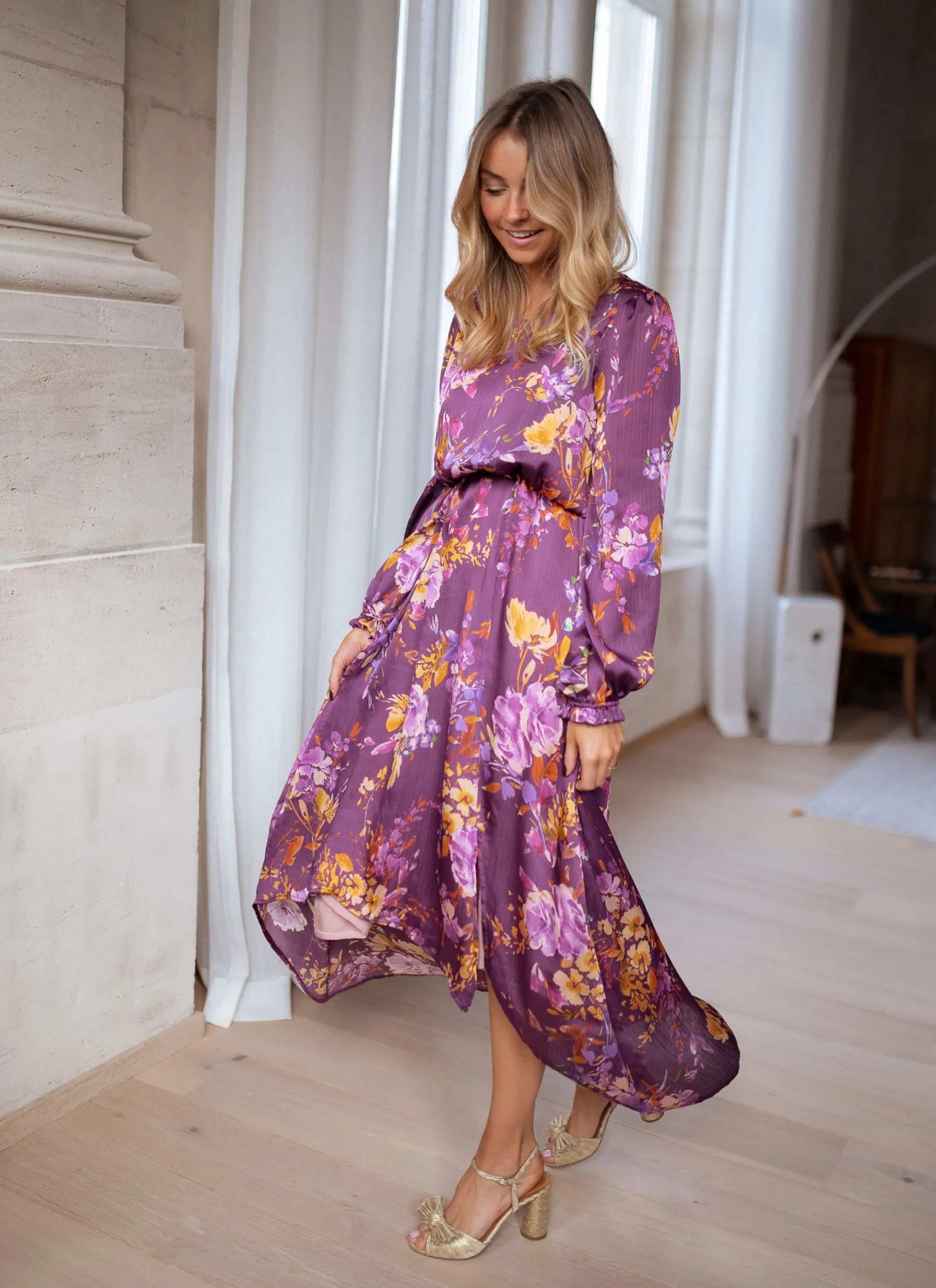 Robes-EASY-CLOTHES Robe Pantin CREATION - mauve à fleursEasy Clothes Mauve à fleurs