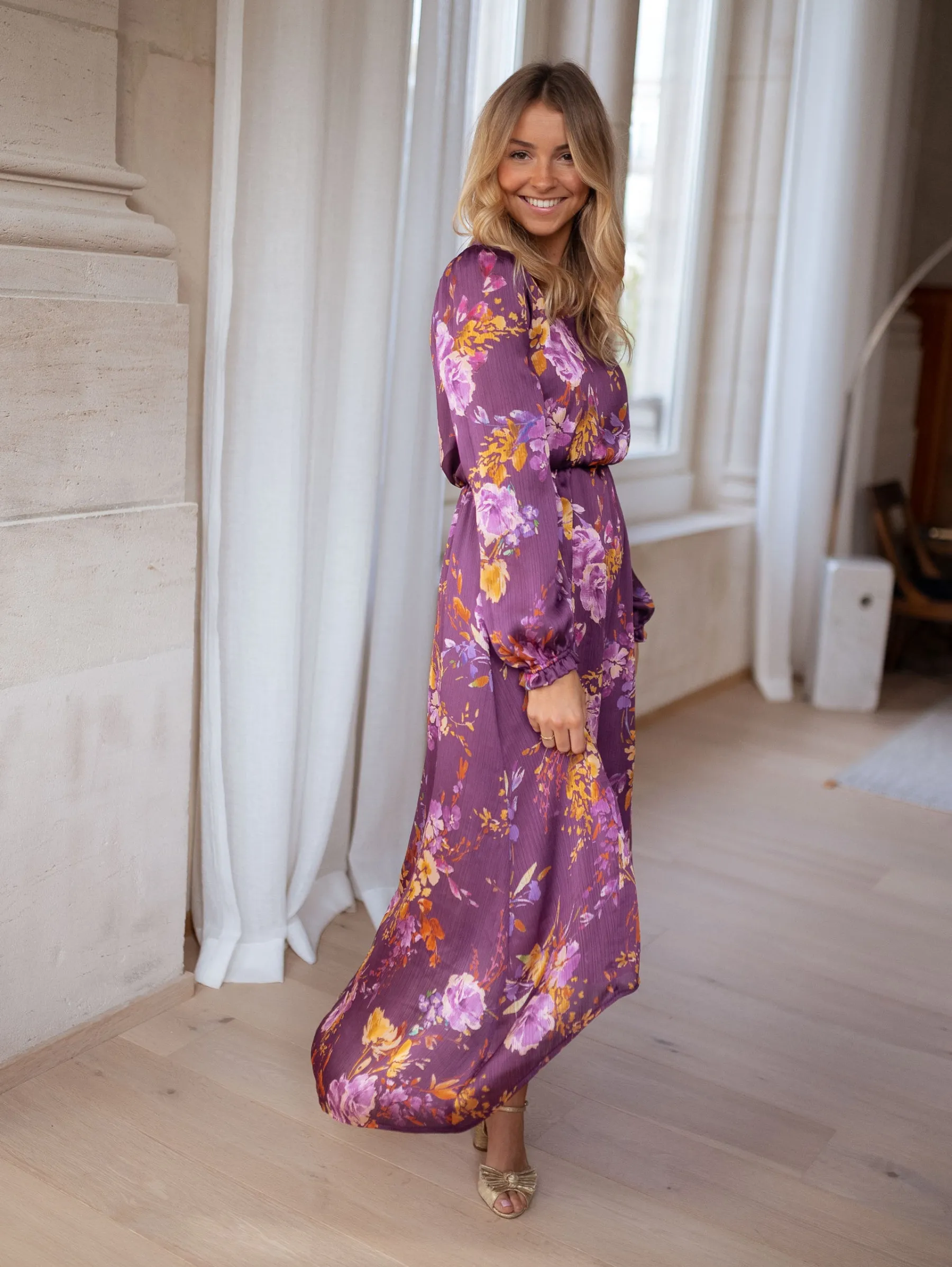 Robes-EASY-CLOTHES Robe Pantin CREATION - mauve à fleursEasy Clothes Mauve à fleurs