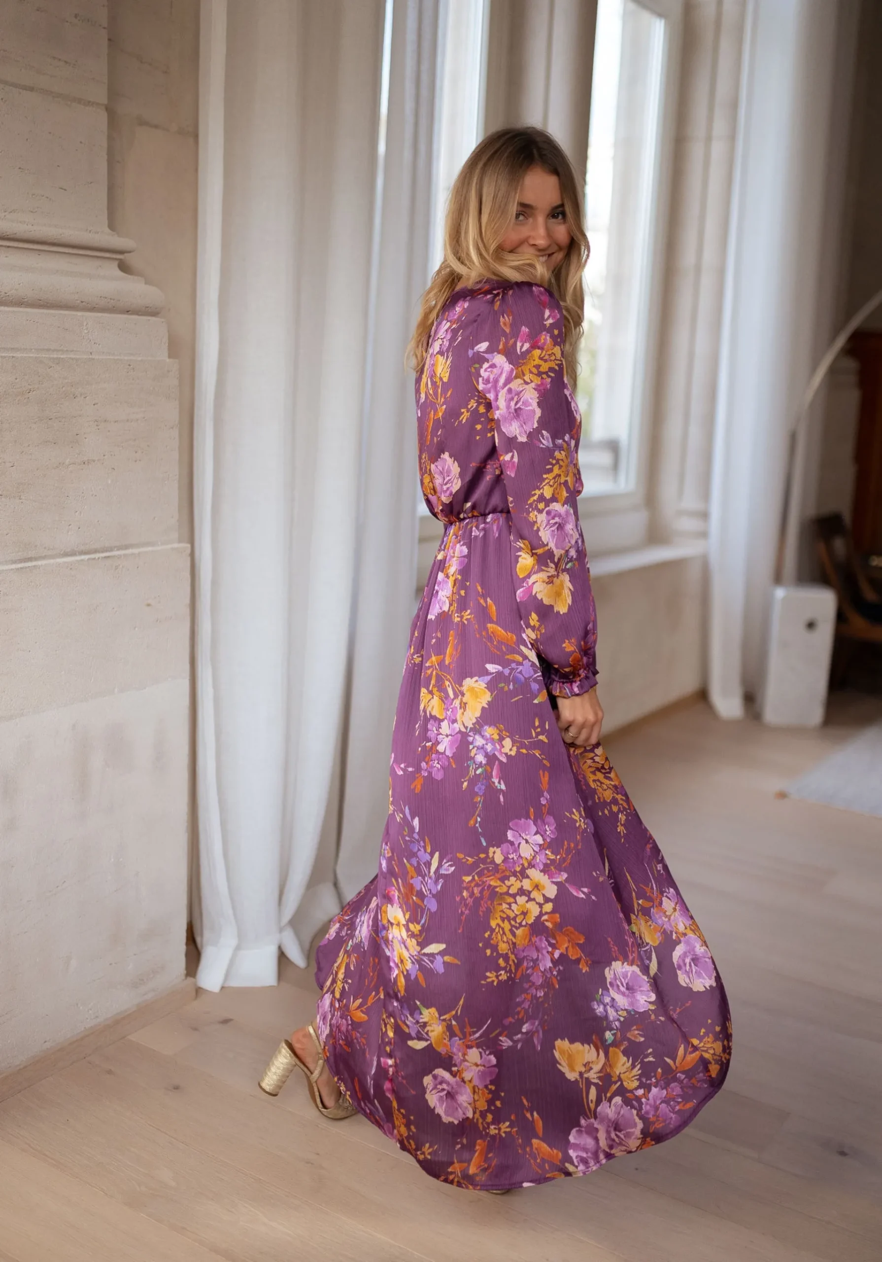 Robes-EASY-CLOTHES Robe Pantin CREATION - mauve à fleursEasy Clothes Mauve à fleurs