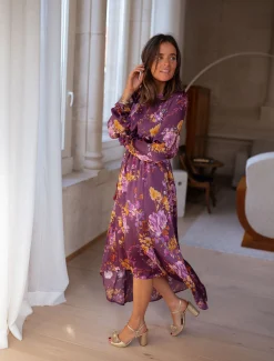 Robes-EASY-CLOTHES Robe Pantin CREATION - mauve à fleursEasy Clothes Mauve à fleurs