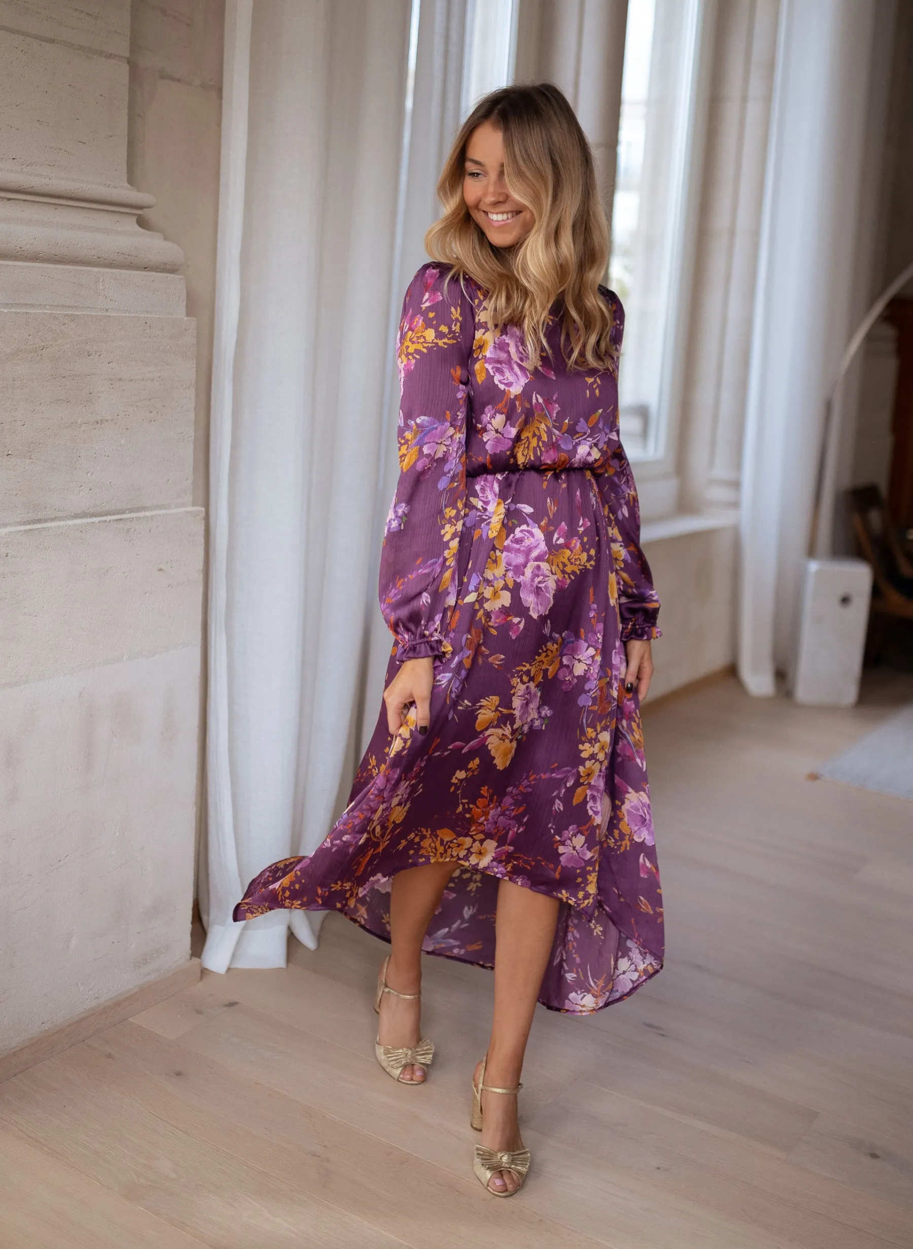 Robes-EASY-CLOTHES Robe Pantin CREATION - mauve à fleursEasy Clothes Mauve à fleurs