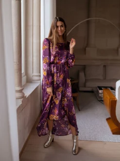Robes-EASY-CLOTHES Robe Pantin CREATION - mauve à fleursEasy Clothes Mauve à fleurs
