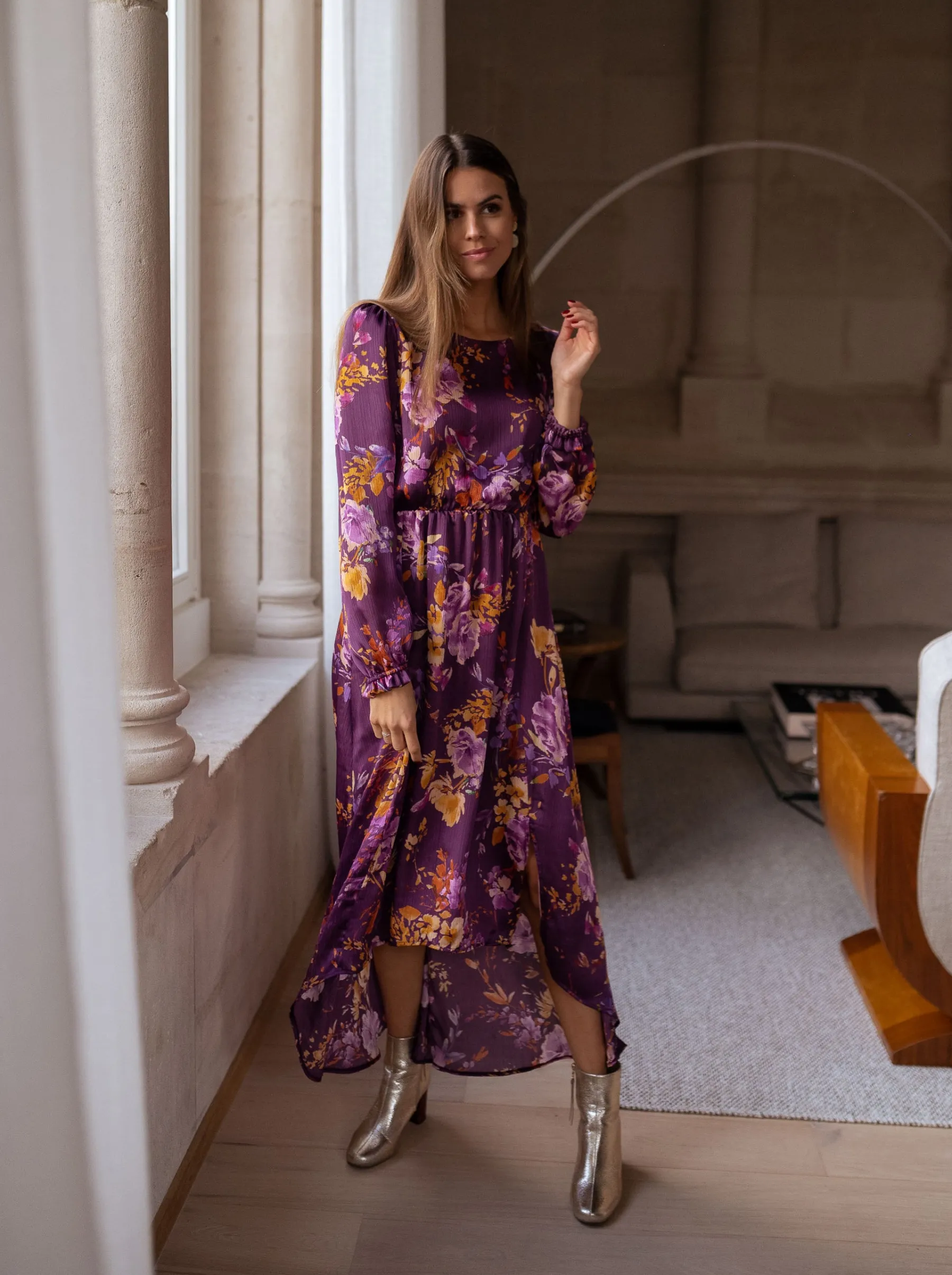 Robes-EASY-CLOTHES Robe Pantin CREATION - mauve à fleursEasy Clothes Mauve à fleurs
