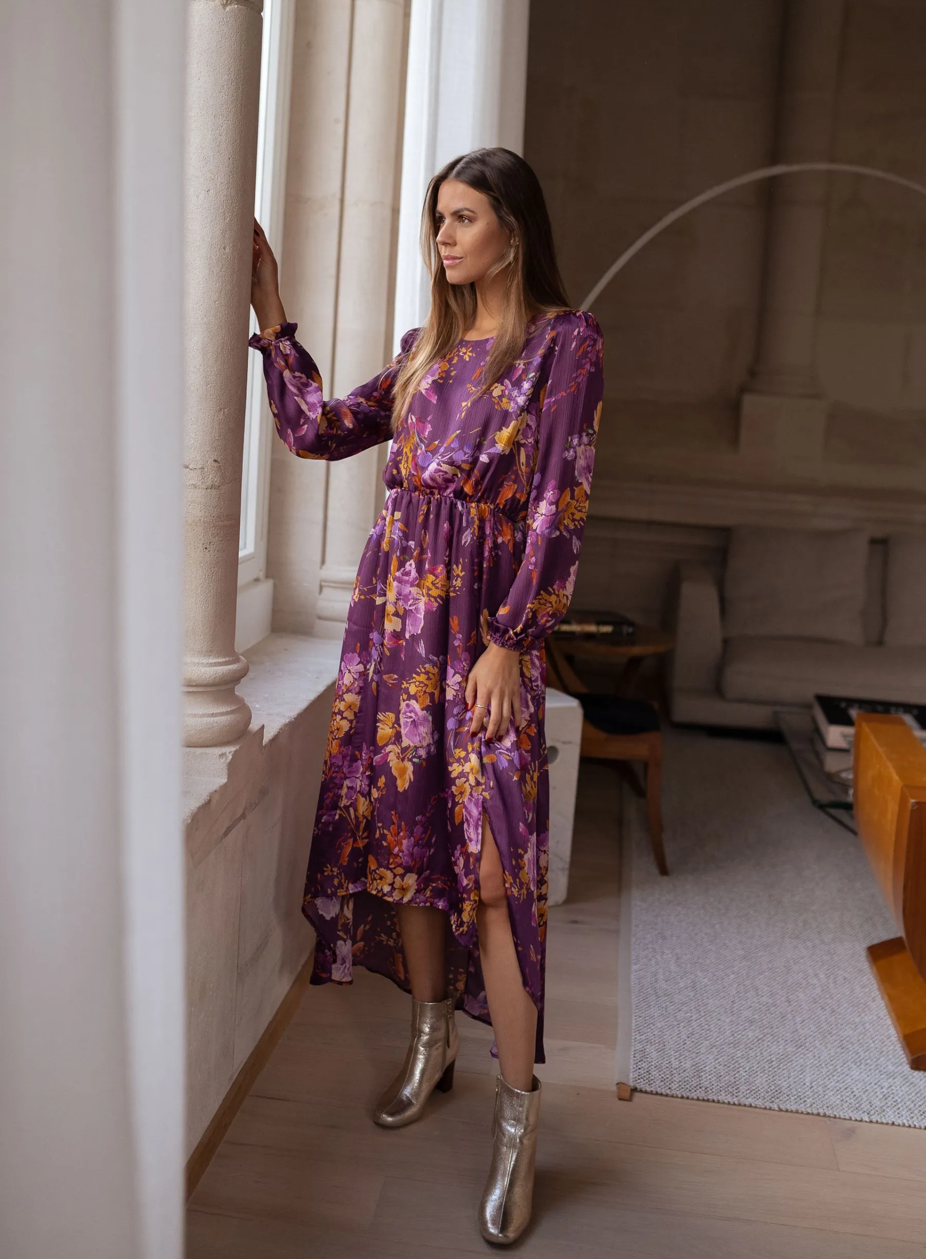 Robes-EASY-CLOTHES Robe Pantin CREATION - mauve à fleursEasy Clothes Mauve à fleurs