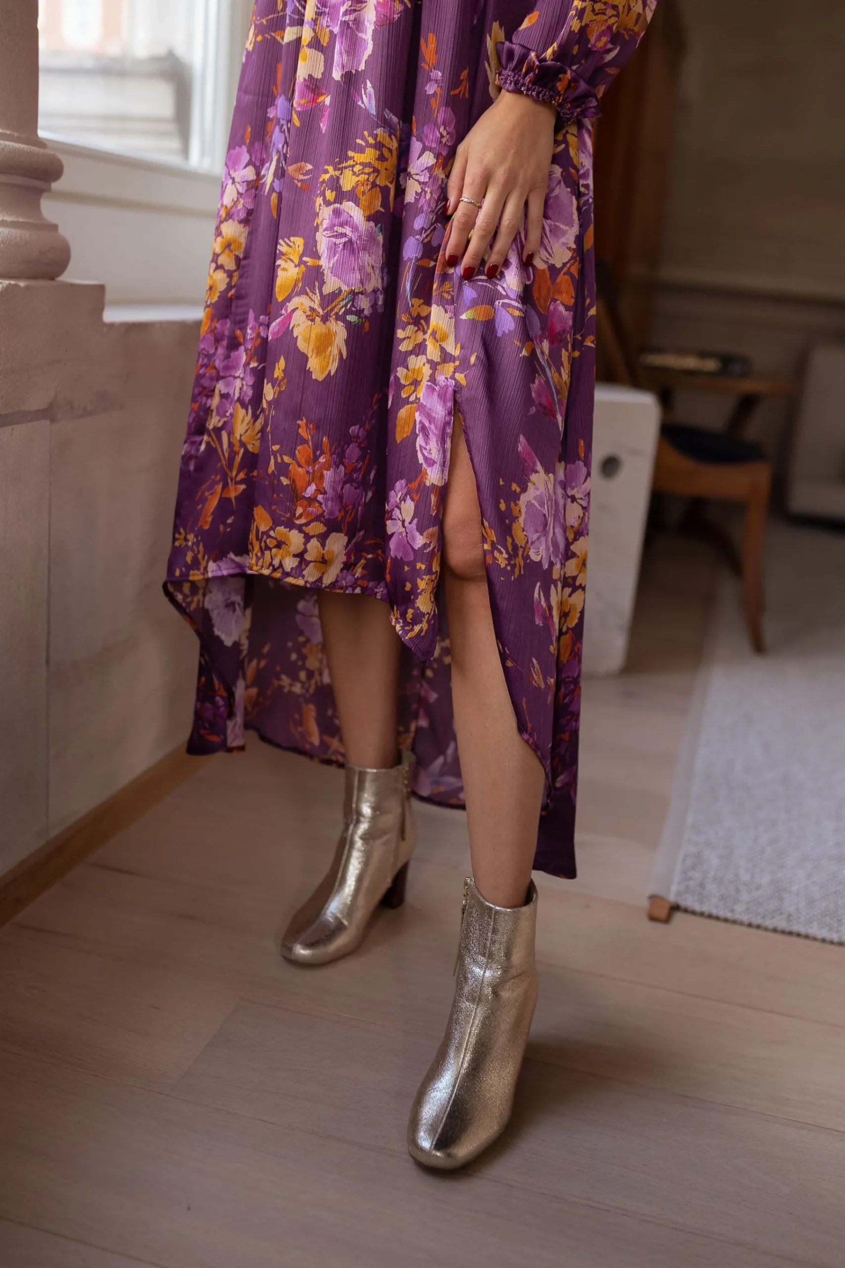 Robes-EASY-CLOTHES Robe Pantin CREATION - mauve à fleursEasy Clothes Mauve à fleurs