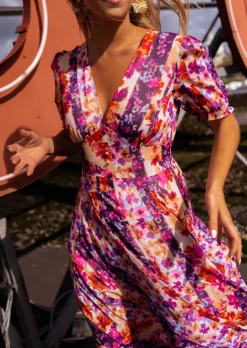 Robes-EASY-CLOTHES Robe Perdie à fleurs | Robe fleurie fendue | Prêt-à-porter en ligne | Easy Clothes       