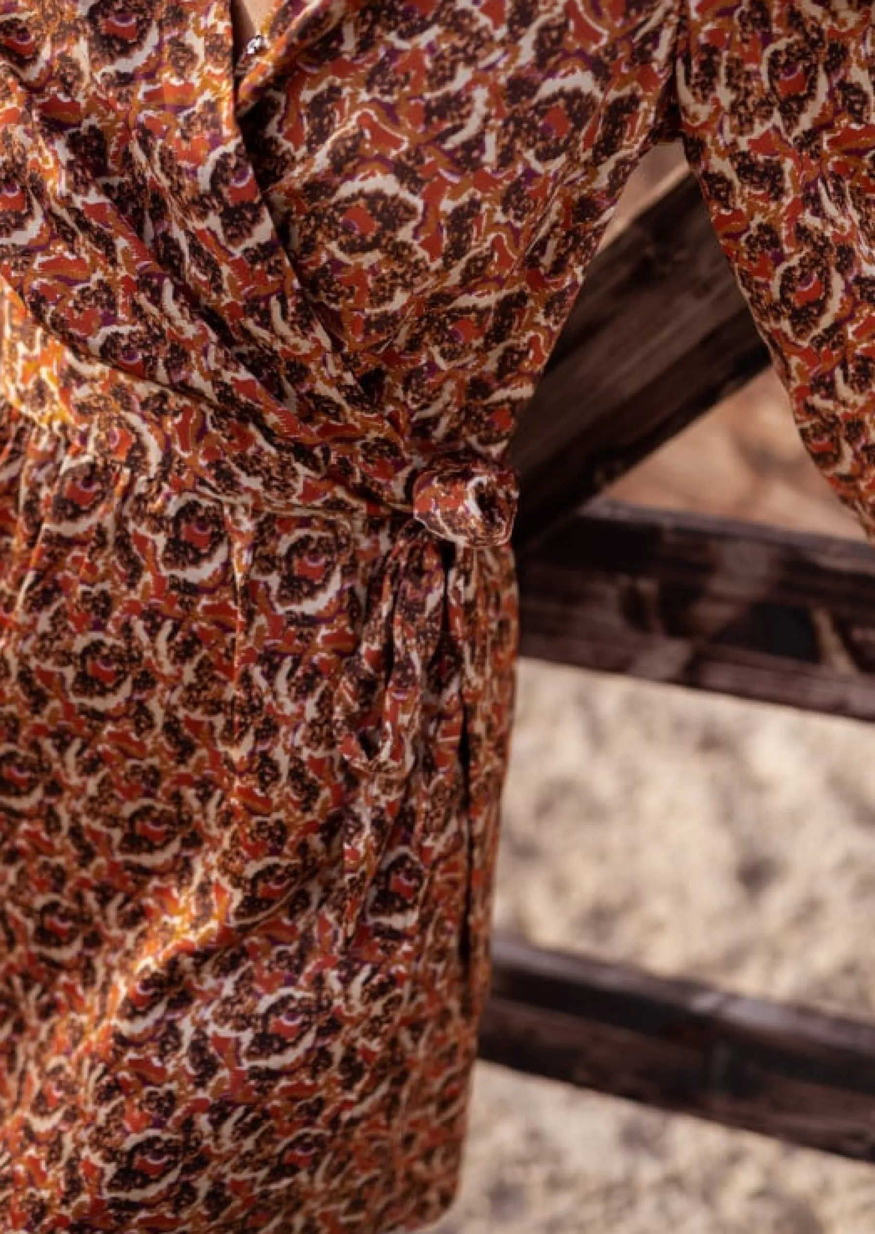Robes-EASY-CLOTHES Robe Phoenix - Chocolat - À Motifs - Manches LonguesEasy Clothes Chocolat
