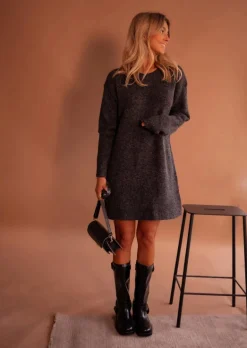 Robes-EASY-CLOTHES Robe Pull Mariam - Grise - Manches LonguesEasy Clothes Grise       