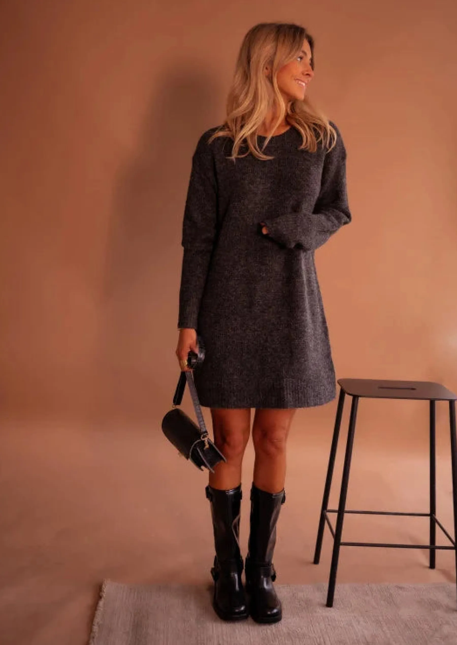 Robes-EASY-CLOTHES Robe Pull Mariam - Grise - Manches LonguesEasy Clothes Grise