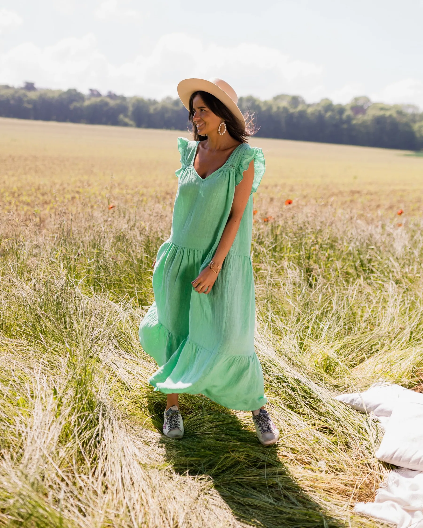 Robes-EASY-CLOTHES Robe Rodia - verte en linEasy Clothes Verte en lin