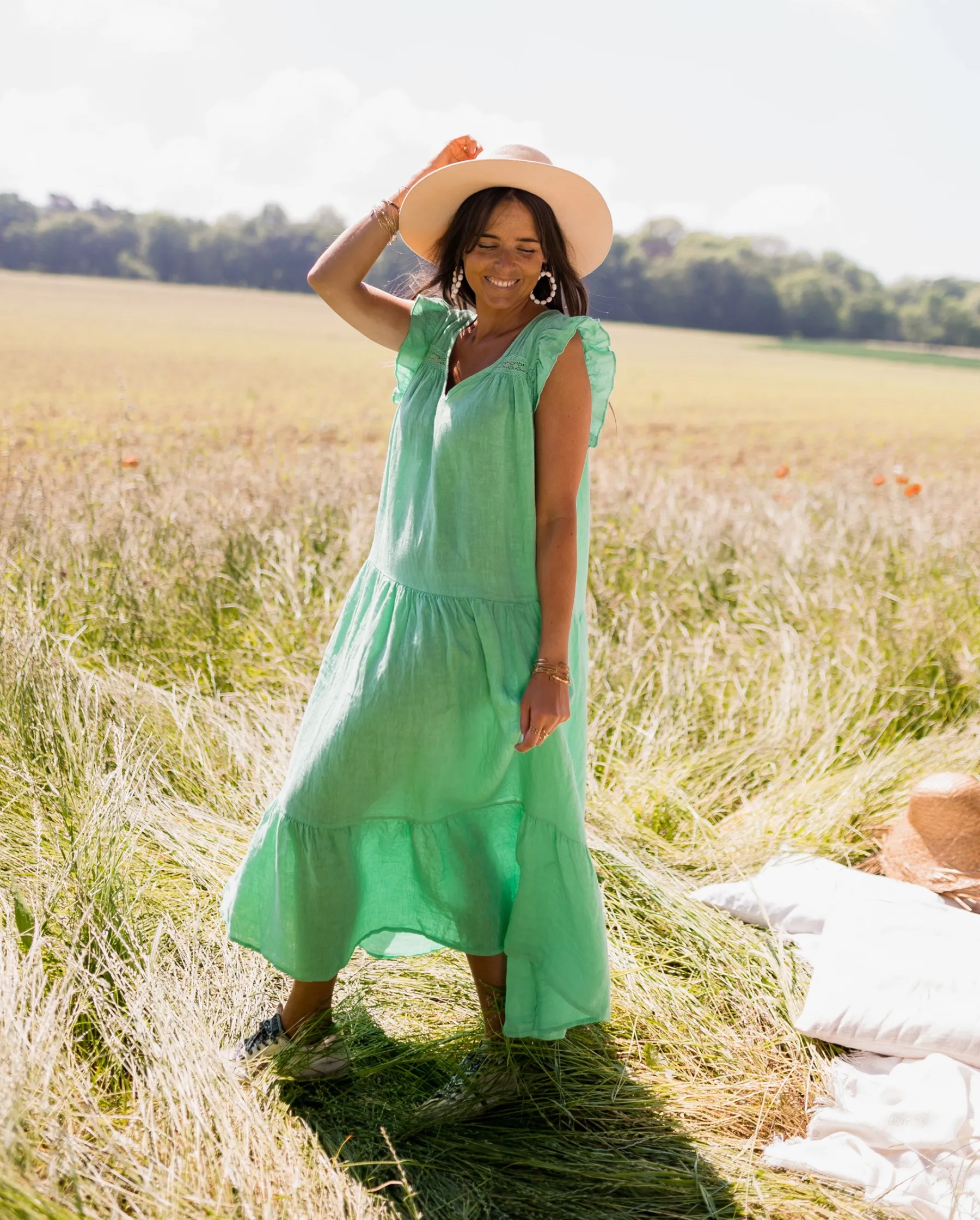 Robes-EASY-CLOTHES Robe Rodia - verte en linEasy Clothes Verte en lin