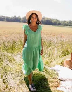 Robes-EASY-CLOTHES Robe Rodia - verte en linEasy Clothes Verte en lin