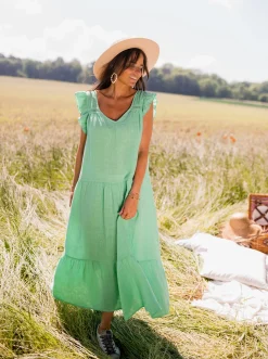 Robes-EASY-CLOTHES Robe Rodia - verte en linEasy Clothes Verte en lin