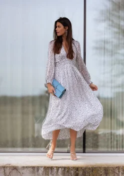 Robes-EASY-CLOTHES Robe Rosana grise à motifs | Robe longue fleurie | Prêt-à-porter en ligne | Easy Clothes Grise à motifs