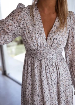 Robes-EASY-CLOTHES Robe Rosana grise à motifs | Robe longue fleurie | Prêt-à-porter en ligne | Easy Clothes Grise à motifs       