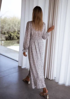 Robes-EASY-CLOTHES Robe Rosana grise à motifs | Robe longue fleurie | Prêt-à-porter en ligne | Easy Clothes Grise à motifs       