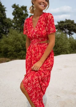 Robes-EASY-CLOTHES Robe Rouge Claudia - Col en V - FluideEasy Clothes Rouge
