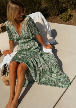 Robes-EASY-CLOTHES Robe Sienna verte à motifs | Robe longue de cocktail | Prêt-à-porter en ligne | Easy Clothes Verte à motifs       