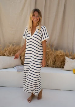 Robes-EASY-CLOTHES Robe Soam - Lignes Bleues & Écrues - Effet MailleEasy Clothes Bleues et écrues       