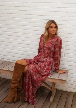 Robes-EASY-CLOTHES Robe Stacy - Rouge À Motifs - Col V & FenteEasy Clothes Rouge à motifs       