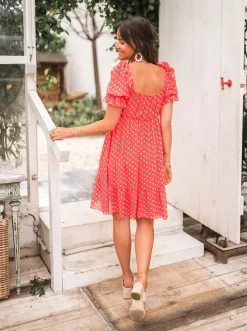 Robes-EASY-CLOTHES Robe Talou corail - à pois blancEasy Clothes À pois blanc       