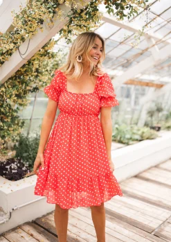 Robes-EASY-CLOTHES Robe Talou corail - à pois blancEasy Clothes À pois blanc       