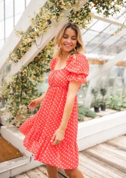 Robes-EASY-CLOTHES Robe Talou corail - à pois blancEasy Clothes À pois blanc       
