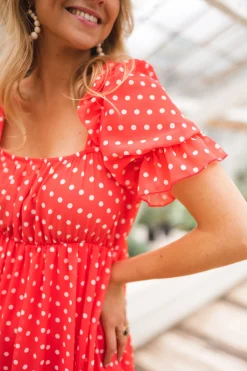 Robes-EASY-CLOTHES Robe Talou corail - à pois blancEasy Clothes À pois blanc       