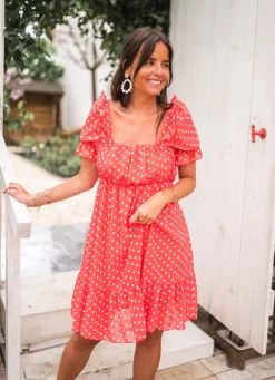 Robes-EASY-CLOTHES Robe Talou corail - à pois blancEasy Clothes À pois blanc       