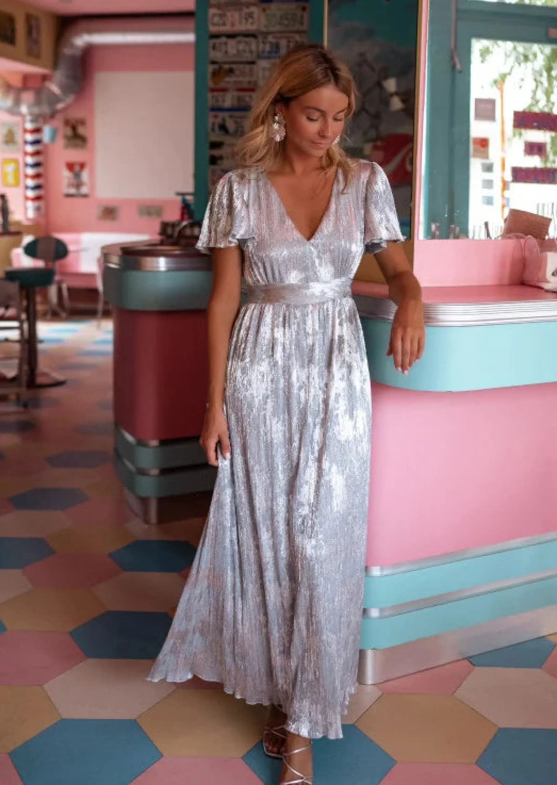 Robes-EASY-CLOTHES Robe Tifene Argentée - Création Easy Clothes - Dos Ouvert Argentée