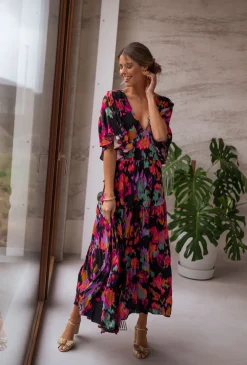 Robes-EASY-CLOTHES Robe Tilda - noire à motifsEasy Clothes Noire à motifs