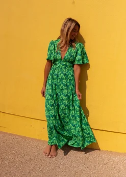 Robes-EASY-CLOTHES Robe Tiphaine verte à motifs | Robe longue dos nu | Prêt-à-porter en ligne | Easy Clothes Verte à motifs       