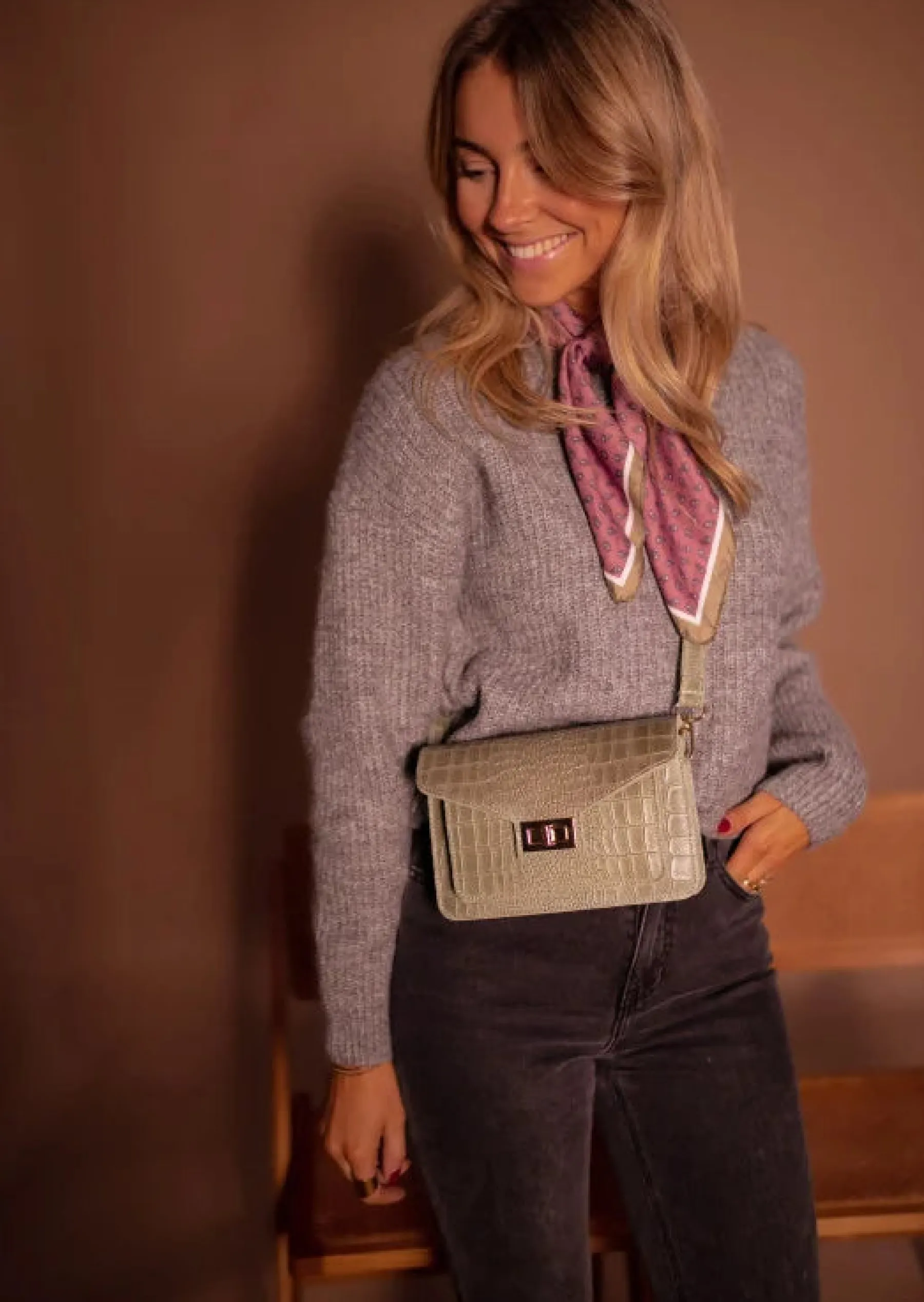 Sacs & Pochettes-EASY-CLOTHES Sac Jaap - Kaki - En Cuir - Sangle AjustableEasy Clothes Kaki