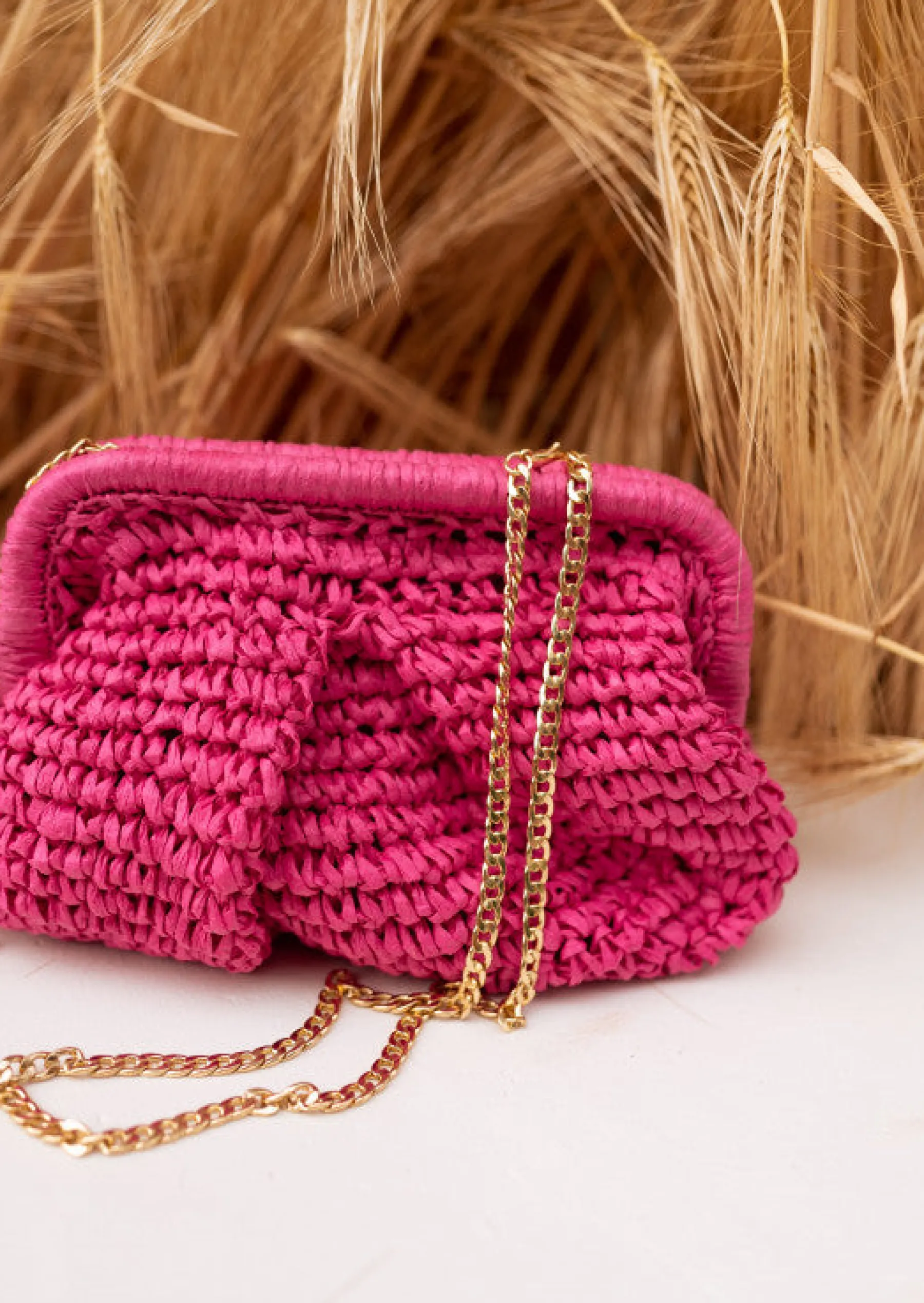 Sacs & Pochettes-EASY-CLOTHES Sac Jerry Rose - Matière Raphia - Poche Intérieure - Accessoires Easy Clothes Rose