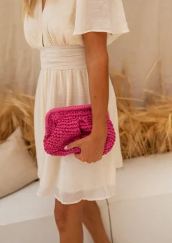 Sacs & Pochettes-EASY-CLOTHES Sac Jerry Rose - Matière Raphia - Poche Intérieure - Accessoires Easy Clothes Rose