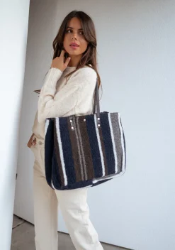 Sacs & Pochettes-EASY-CLOTHES Sac Leah - bleu foncé à lignesEasy Clothes Bleu foncé à lignes       