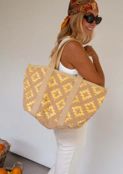 Sacs & Pochettes-EASY-CLOTHES Sac Lovell beige et jaune | Sac tressé coloré | Prêt-à-porter en ligne | Easy Clothes Beige et jaune       