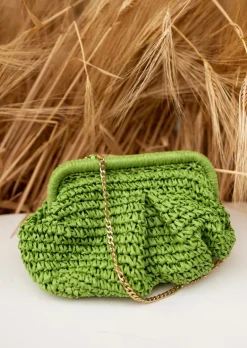Sacs & Pochettes-EASY-CLOTHES Sac Raphia Vert - Jerry - Poche Intérieure - Accessoires Easy Clothes Vert