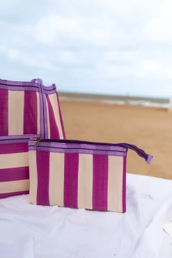 Sacs & Pochettes-EASY-CLOTHES Sac Sevana à lignes rose | Sac de plage ligné | Prêt-à-porter en ligne | Easy Clothes Rose       