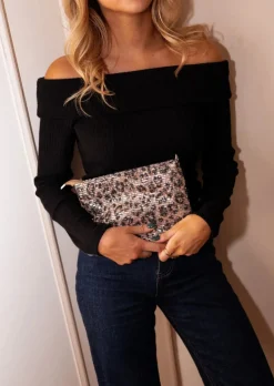 Sacs & Pochettes-EASY-CLOTHES Sac Syla - Léopard Brillant - Chaine ArgentéeEasy Clothes Léopard brillant