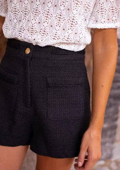 Jupes & Shorts-EASY-CLOTHES Short Adrian Noir - Effet Tweed - Vêtements FemmeEasy Clothes Noir       