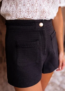 Jupes & Shorts-EASY-CLOTHES Short Adrian Noir - Effet Tweed - Vêtements FemmeEasy Clothes Noir