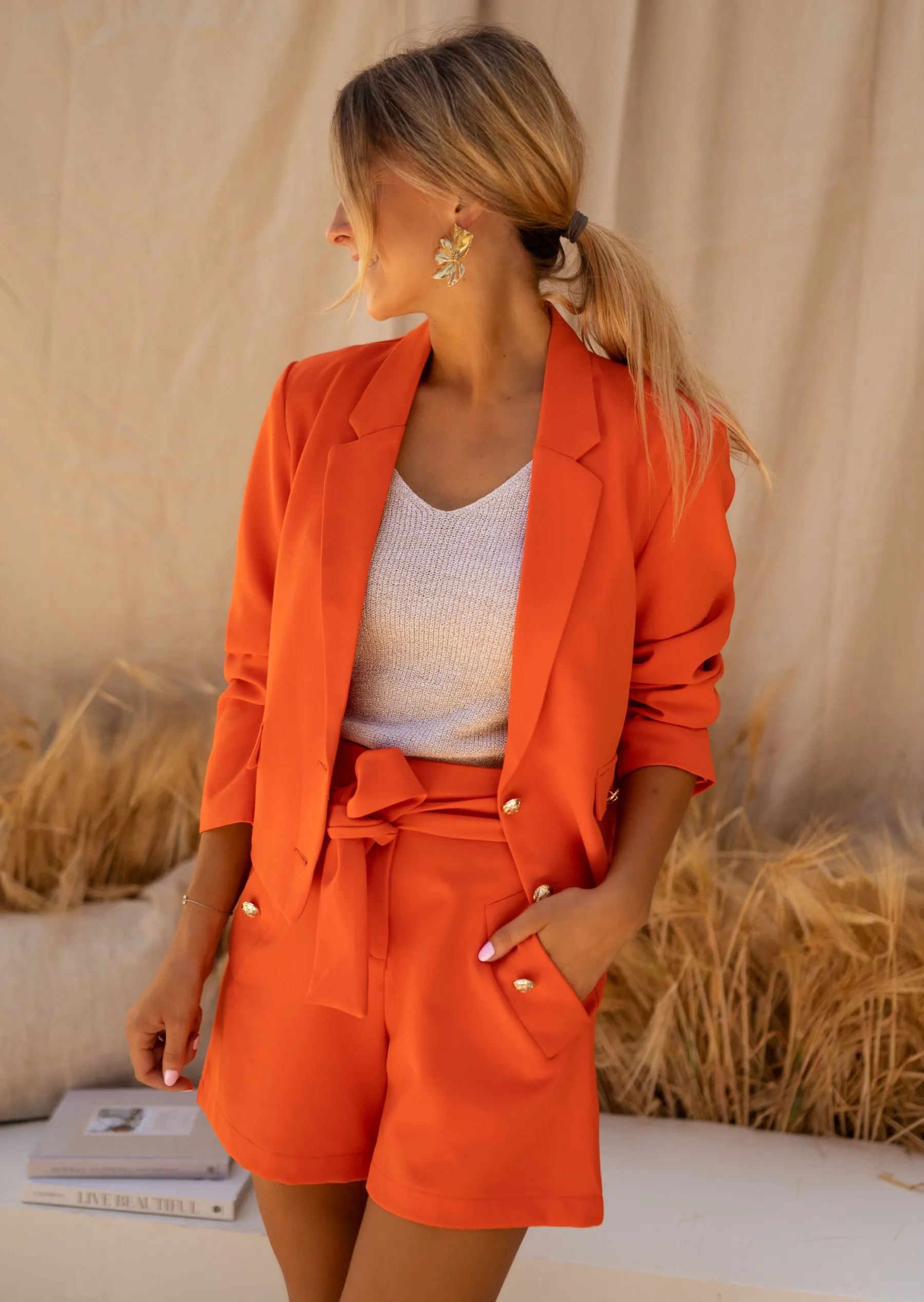 Jupes & Shorts-EASY-CLOTHES Short Claro Orange - Vêtements Femme - Easy Clothes Orange