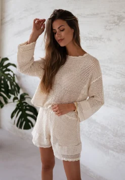 Jupes & Shorts-EASY-CLOTHES Short Cola - écru en crochetEasy Clothes Écru en crochet