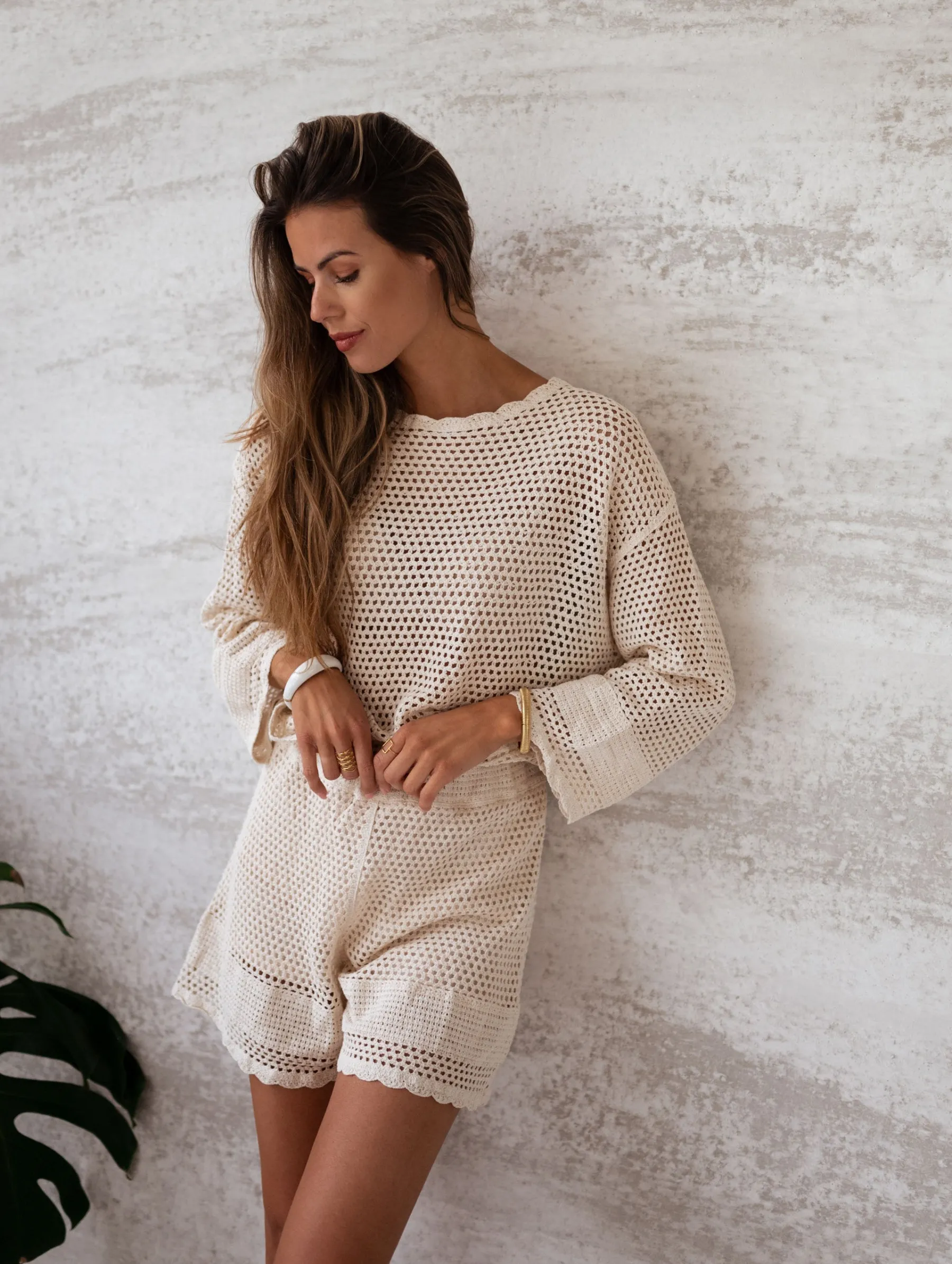 Jupes & Shorts-EASY-CLOTHES Short Cola - écru en crochetEasy Clothes Écru en crochet