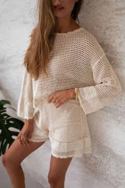 Jupes & Shorts-EASY-CLOTHES Short Cola - écru en crochetEasy Clothes Écru en crochet