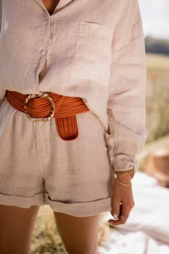 Jupes & Shorts-EASY-CLOTHES Short Irini - beige en linEasy Clothes Beige en lin