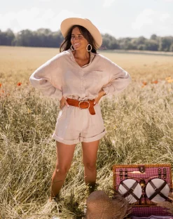 Jupes & Shorts-EASY-CLOTHES Short Irini - beige en linEasy Clothes Beige en lin