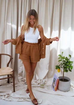 Jupes & Shorts-EASY-CLOTHES Short Irini - ocre en linEasy Clothes Ocre en lin
