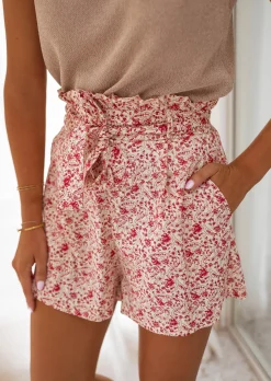 Jupes & Shorts-EASY-CLOTHES Short Kim - Écru - Motifs Beiges & Rouges - Ample & ConfortableEasy Clothes Écru à fleurs